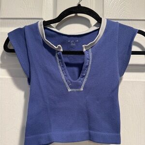 Urban Outfitters Ribbed Blue Tee with White Trim